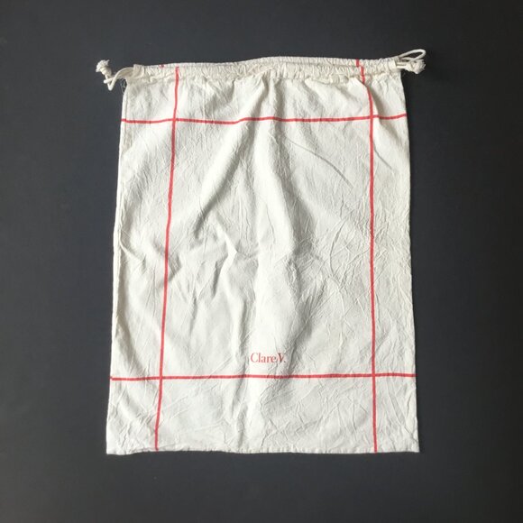 Clare V. Cream & Red Names Cotton Drawstring Dust Bag - Picture 5 of 6